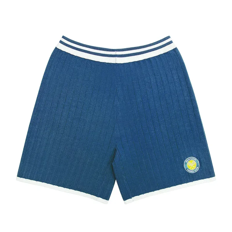 Retro Varsity Collegiate Sets: Ribbed V-Neck Tennis Knit Pants Blue