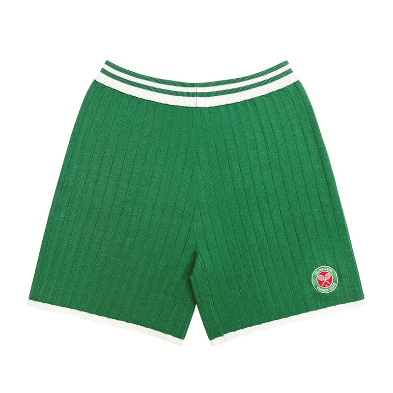 Retro Varsity Collegiate Sets: Ribbed V-Neck Tennis Knit Pants Green
