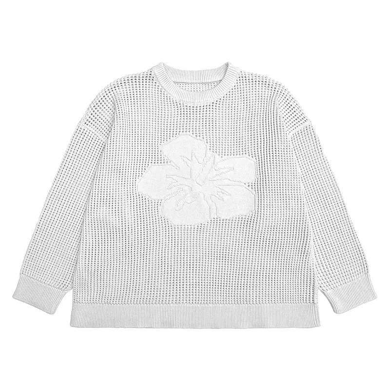 Varsity Collegiate Sets: 3D Floral Open-Knit Summer Set Top White