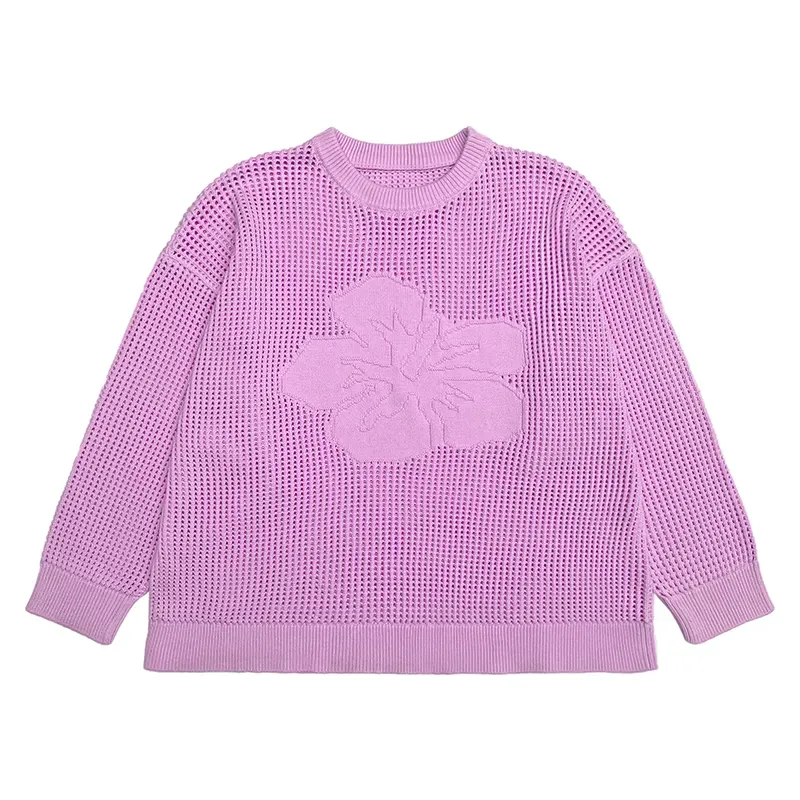 Varsity Collegiate Sets: 3D Floral Open-Knit Summer Set Top Pink