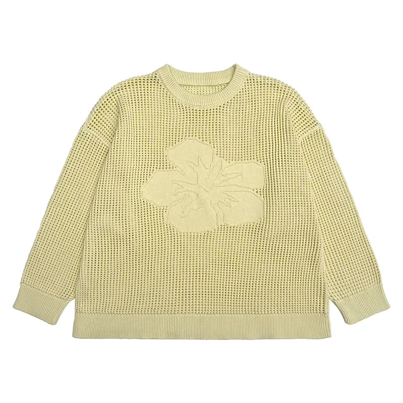 Varsity Collegiate Sets: 3D Floral Open-Knit Summer Set Top Yellow