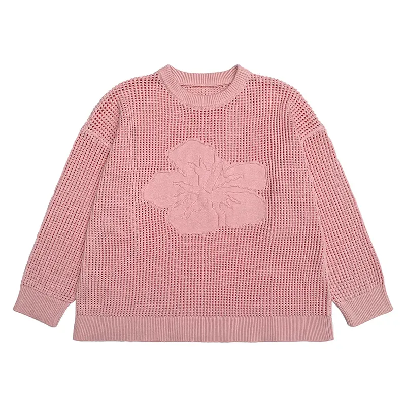 Varsity Collegiate Sets: 3D Floral Open-Knit Summer Set Top Red