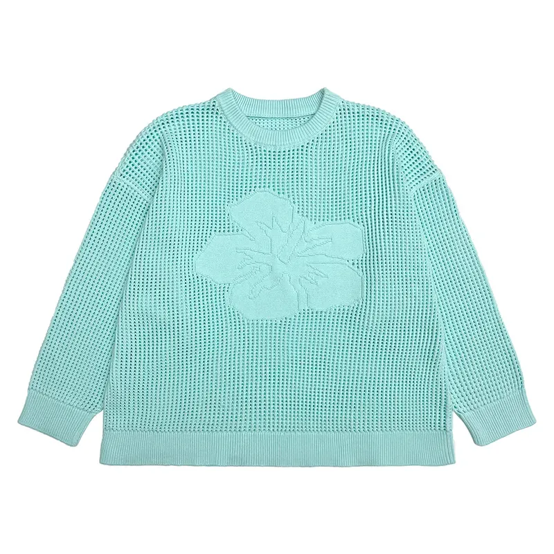 Varsity Collegiate Sets: 3D Floral Open-Knit Summer Set Top Blue