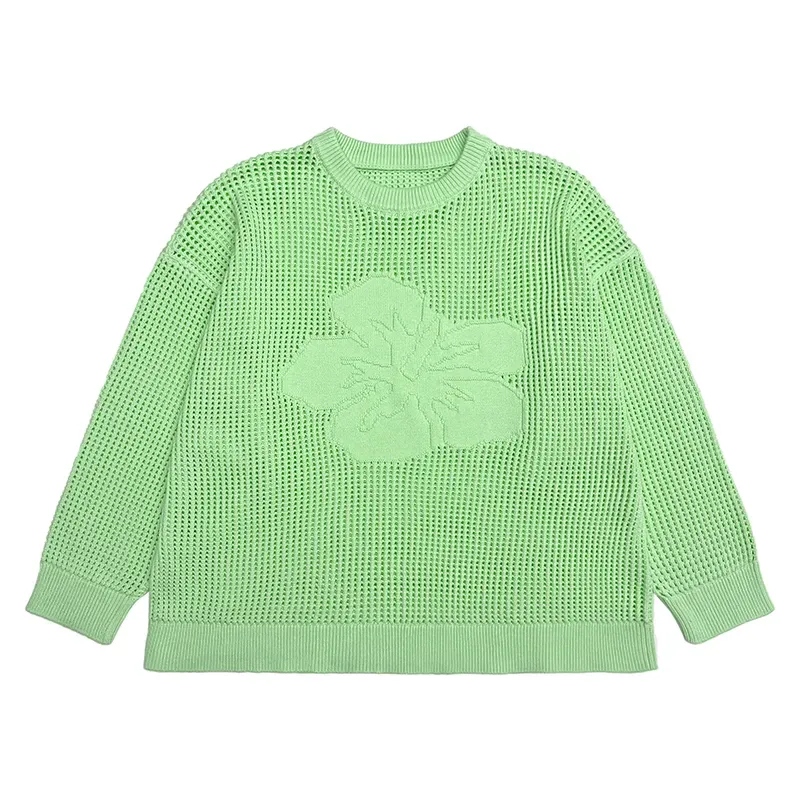 Varsity Collegiate Sets: 3D Floral Open-Knit Summer Set Top Green