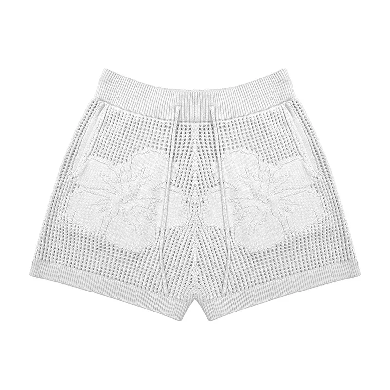 Varsity Collegiate Sets: 3D Floral Open-Knit Summer Set Pantds White