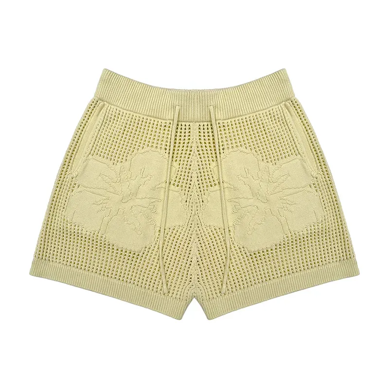 Varsity Collegiate Sets: 3D Floral Open-Knit Summer Set Pants Yellow