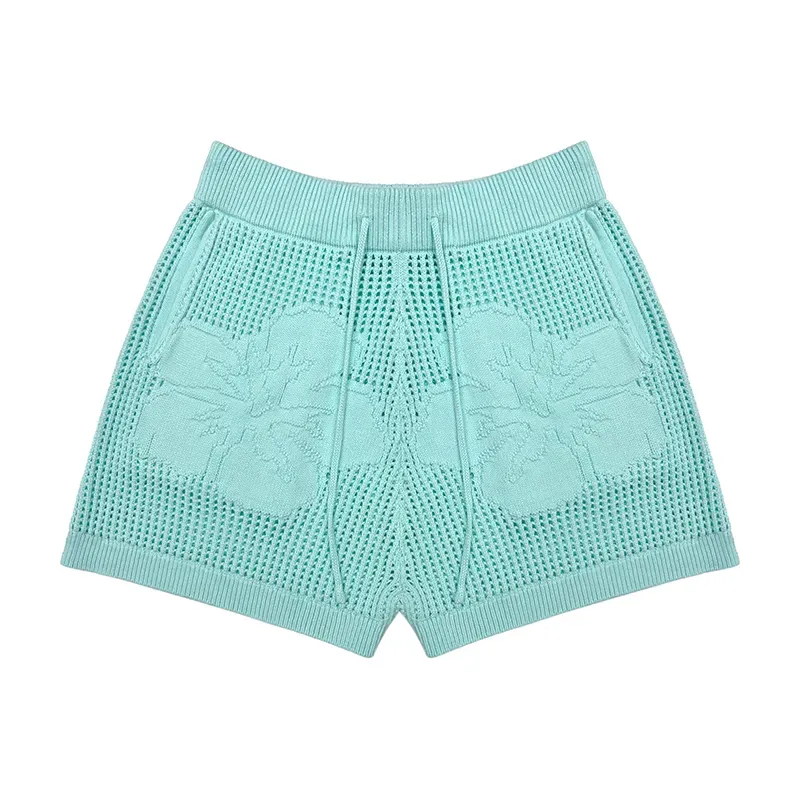 Varsity Collegiate Sets: 3D Floral Open-Knit Summer Set Pants Blue
