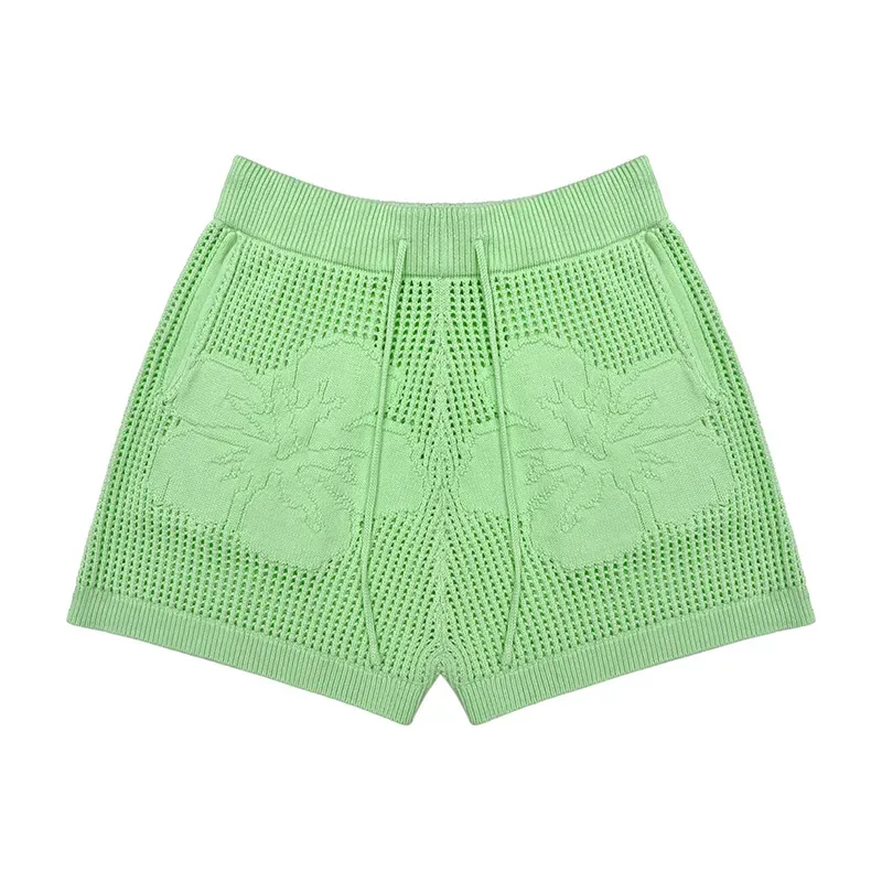 Varsity Collegiate Sets: 3D Floral Open-Knit Summer Set Pants Green