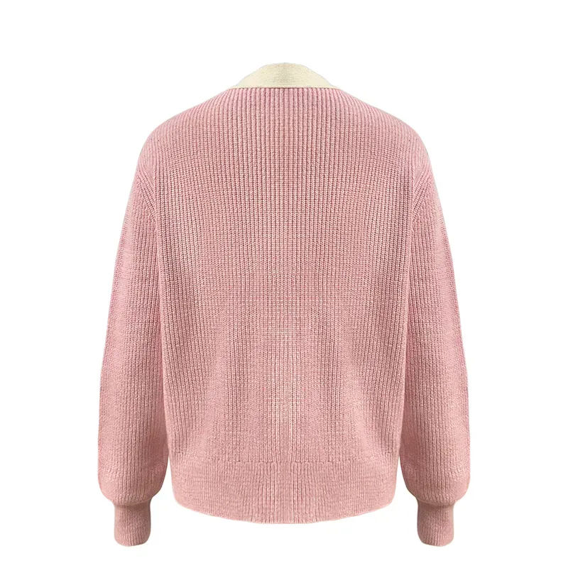 Luxurious Contrast Ribbed Cardigan: GRS Cashmere Blend Back