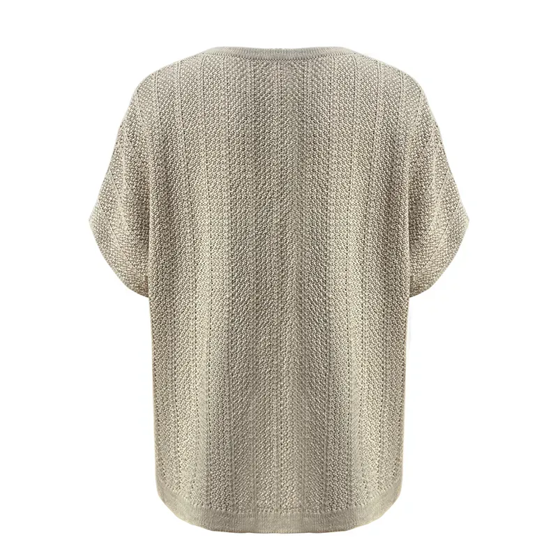 Textured Pointelle Knit Top: GRS Recycled Cotton Tee Back