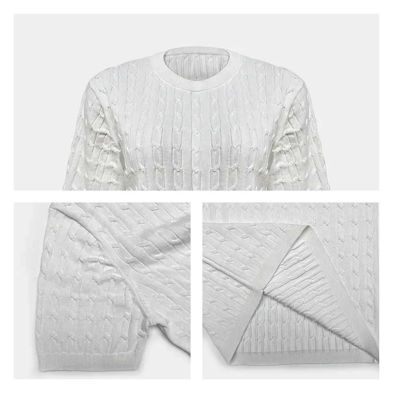 Classic Cable Knit Short Sleeve: Premium Cotton Blend Top Knitting Details