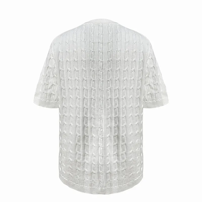 Classic Cable Knit Short Sleeve: Premium Cotton Blend Top Back