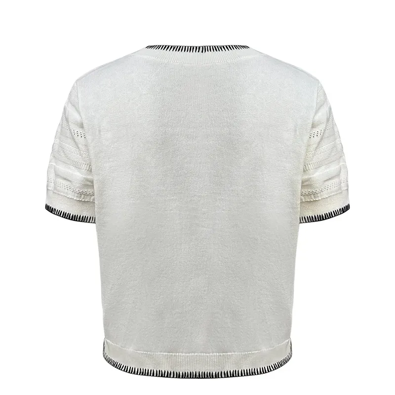 Contrast Whipstitch Knit Crop Top: Textured Stripe Sweater Back