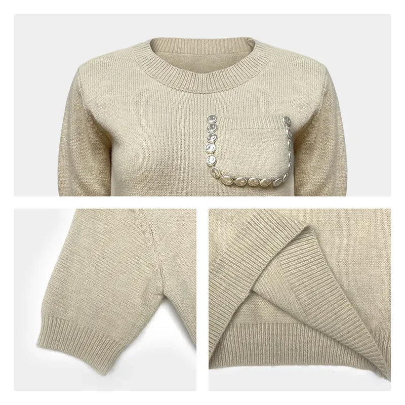 Pearl Pocket Knit Top: Silk-Touch Short Sleeve Sweater Knitting Details