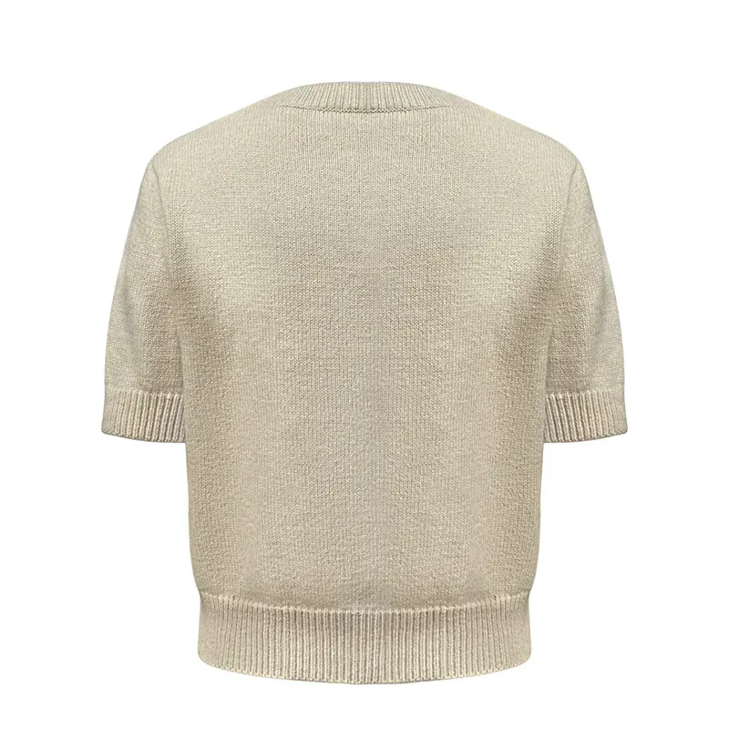 Pearl Pocket Knit Top: Silk-Touch Short Sleeve Sweater Back