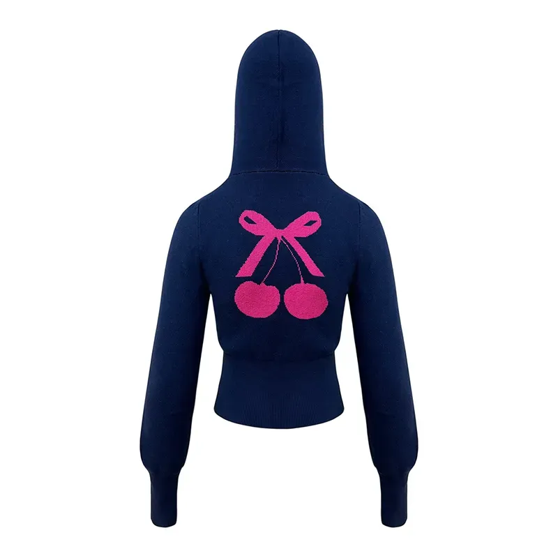 Custom Contrast Hooded Zip-Up: Ribbon Embroidery Sweater Back