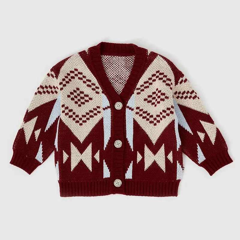 custom-kids-nordic-jacquard-v-neck-cardigan-red