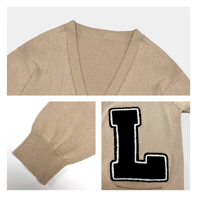 custom-varsity-letter-v-neck-embroidered-cardigan-knitting-details