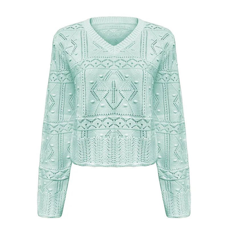 womens-v-neck-pointelle-knit-sweater-oem-manufacturer-cyan