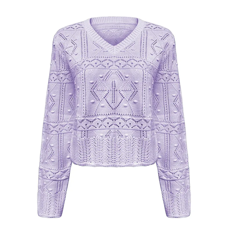 womens-v-neck-pointelle-knit-sweater-oem-manufacturer-purple