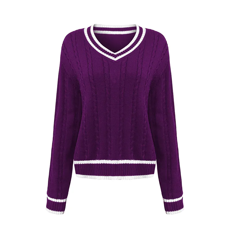 womens-varsity-v-neck-cable-knit-sweater-purple