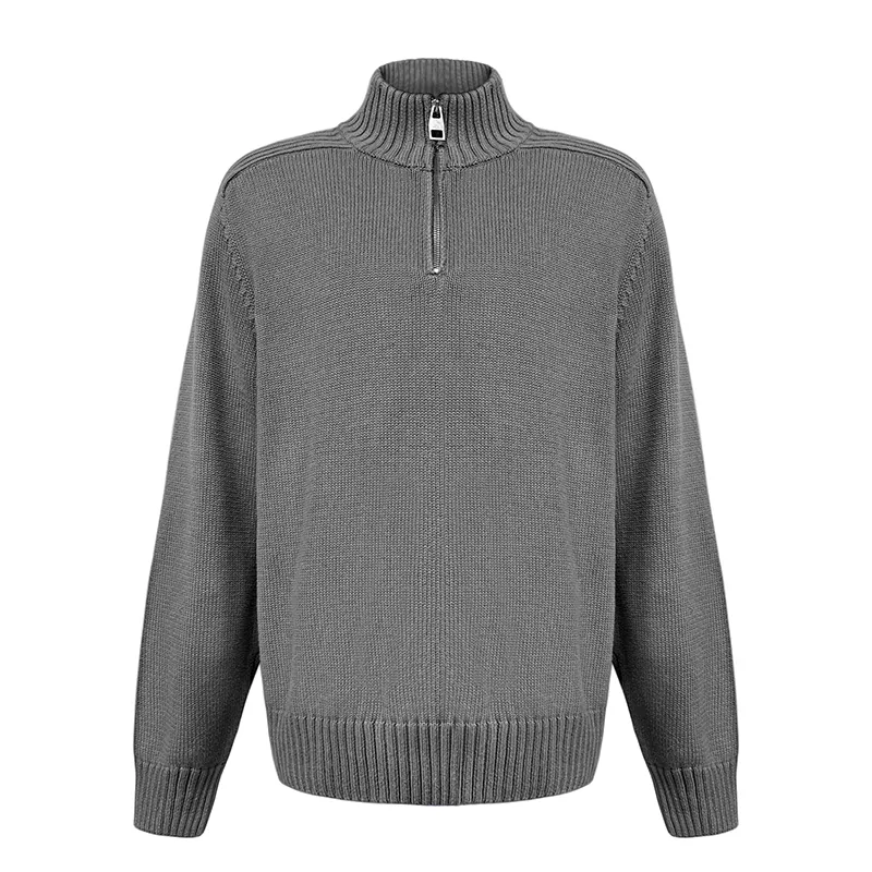 custom half zip mock neck knit sweater oem manufacturer grey