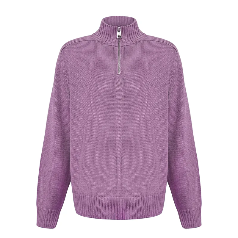 custom half zip mock neck knit sweater oem manufacturer purple