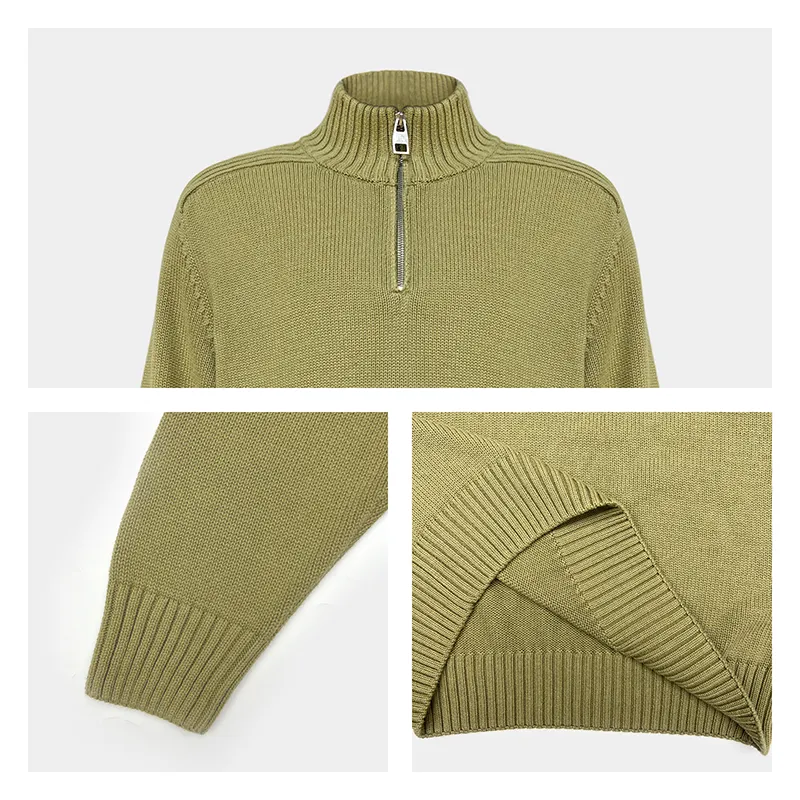 custom half zip mock neck knit sweater oem manufacturer knitting details