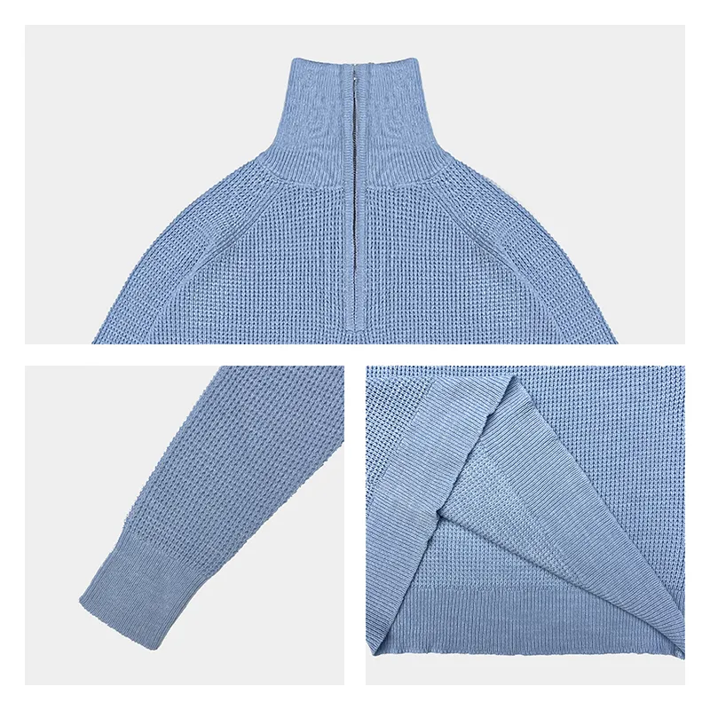 custom half zip turtleneck sweater oem factory knitting details