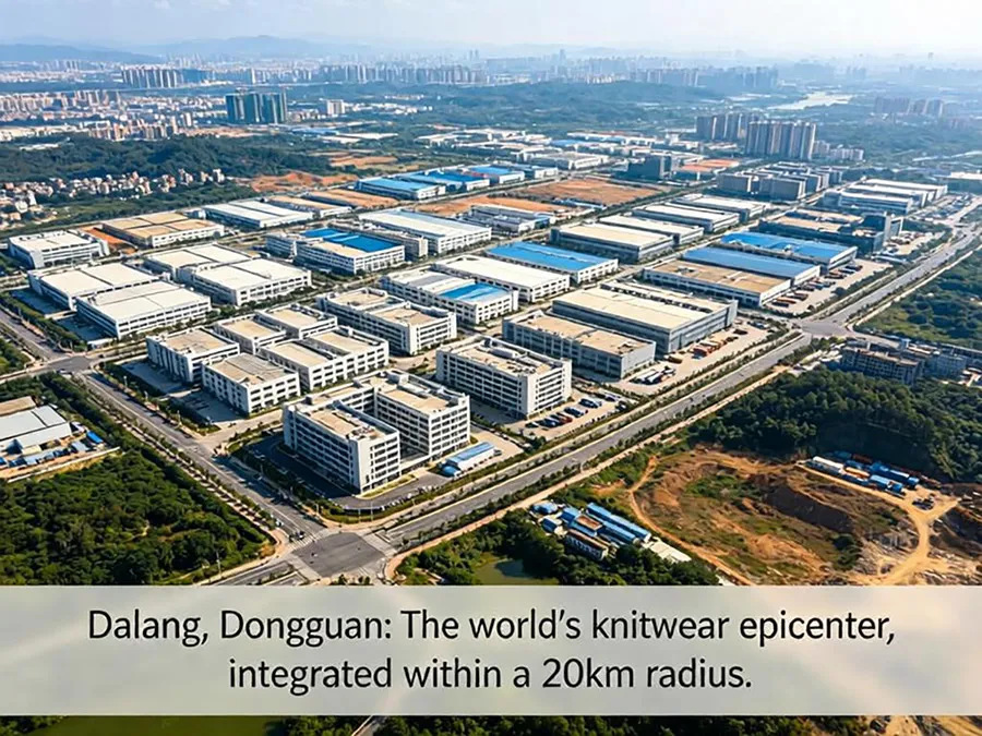 Aerial view of Dalang industrial park, home to top knitwear supplier network in Dongguan