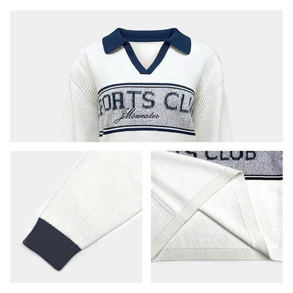 v-neck polo knit sweater with drop shoulder knitting details