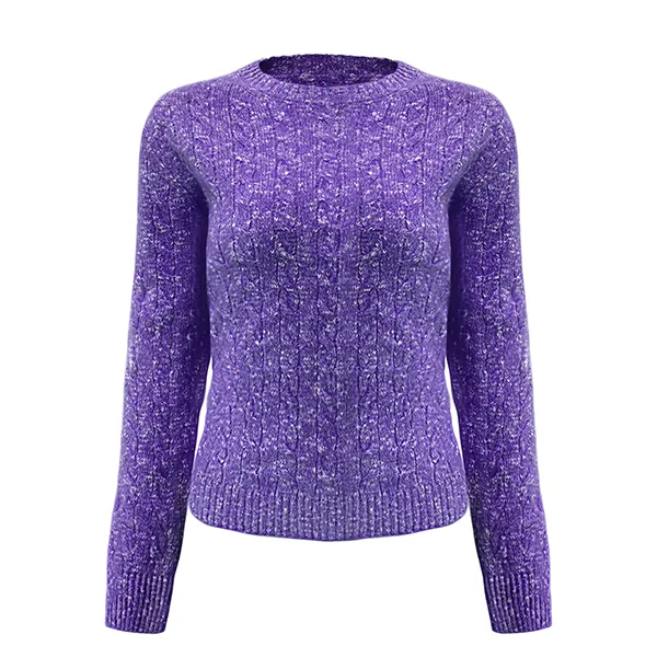 fine gauge cable knit crew neck pullover purple