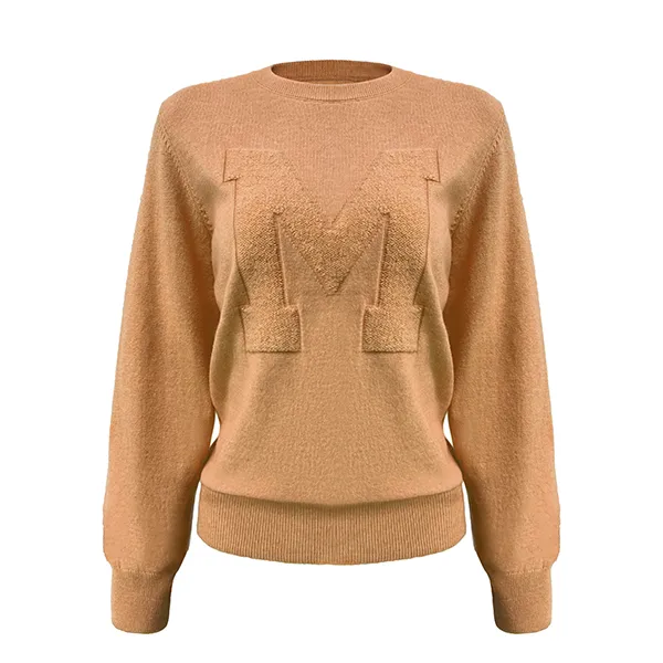 relaxed fit varsity chenille patch knit sweater yellow