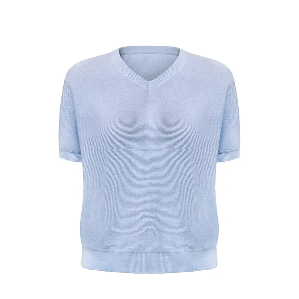 v-neck short sleeve fine knit pullover purple