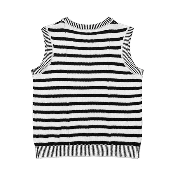 sleeveless striped knit vest with ribbed trims back