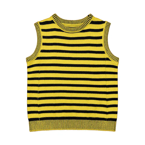 sleeveless striped knit vest with ribbed trims yellow