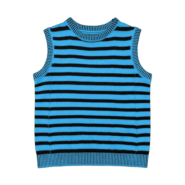 sleeveless striped knit vest with ribbed trims blue