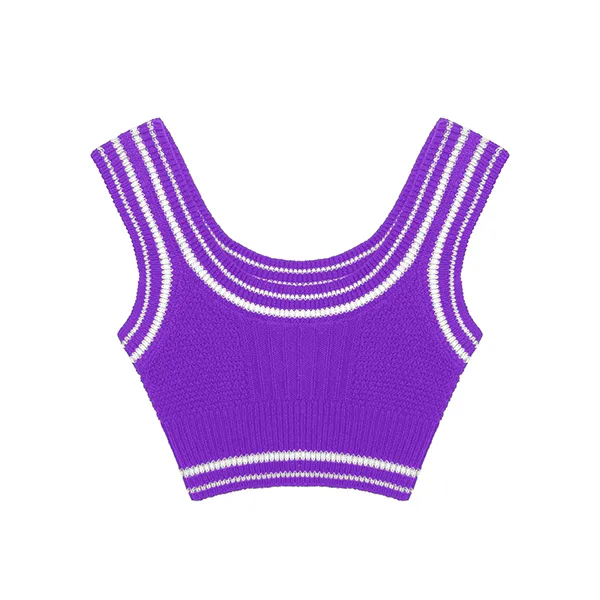 varsity style sleeveless cropped knit top with striped trims purple
