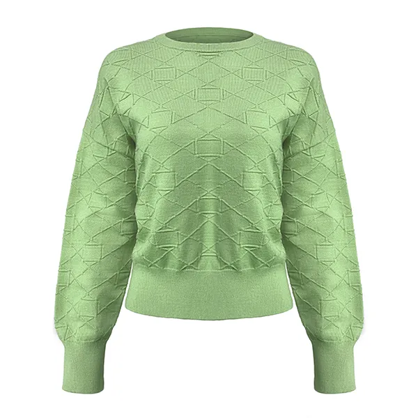diamond textured crew neck knit pullover green