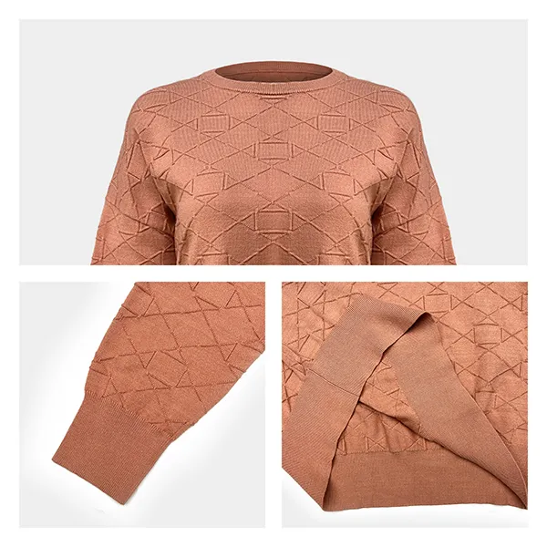 diamond textured crew neck knit pullover knitting details