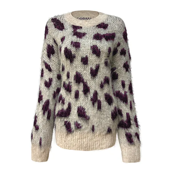fuzzy spotted crew neck knit pullover red