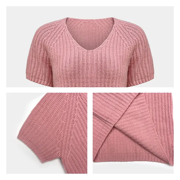scoop neck ribbed knit short sleeve pullover knitting details