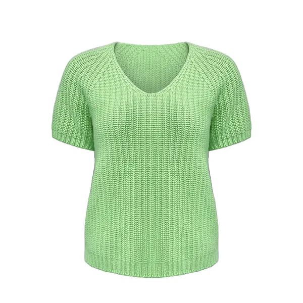 scoop neck ribbed knit short sleeve pullover green