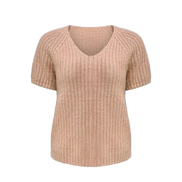 scoop neck ribbed knit short sleeve pullover orange