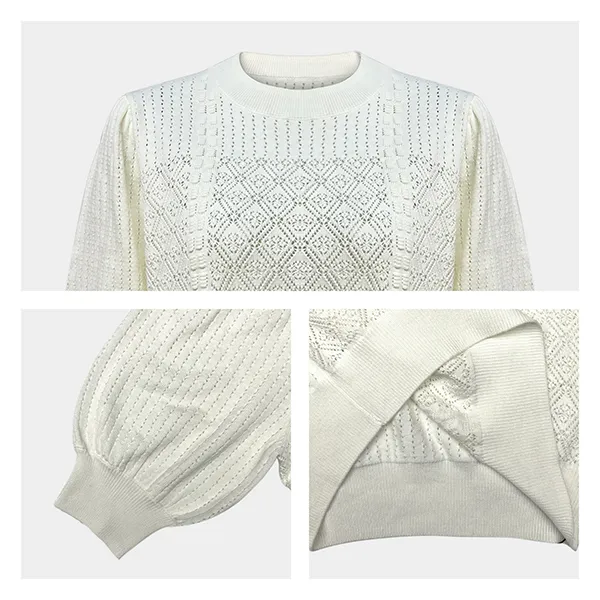 short sleeve geometric pointelle knit pullover knitting details