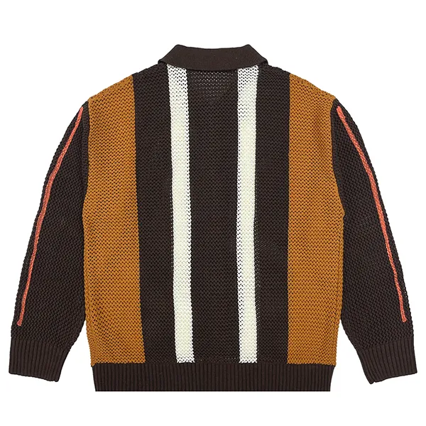 color blocked mesh knit polo cardigan with patches back