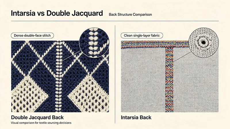 Intarsia vs double jacquard back construction for knitted sports jerseys