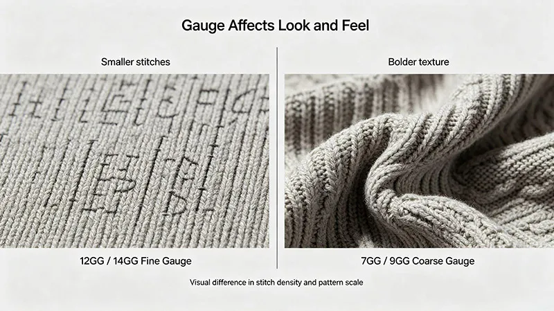 12GG fine gauge vs 7GG chunky knit sports jersey stitch comparison