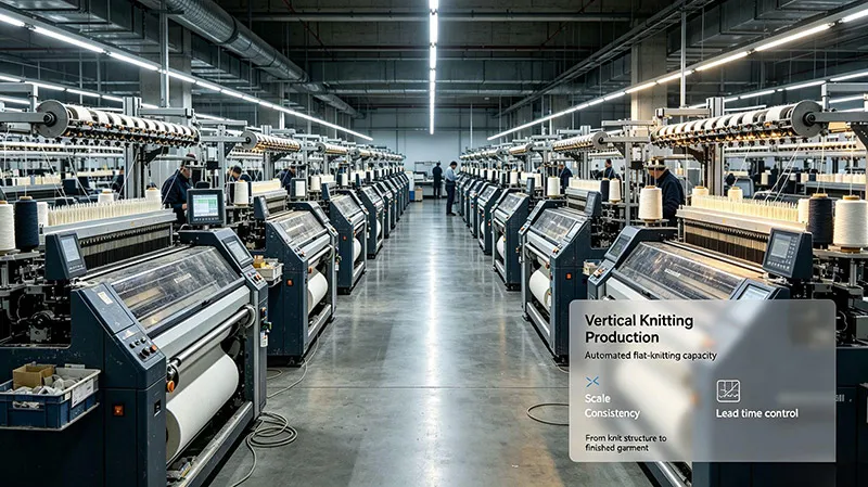 Automated Shima Seiki computerized flat bed knitting factory floor