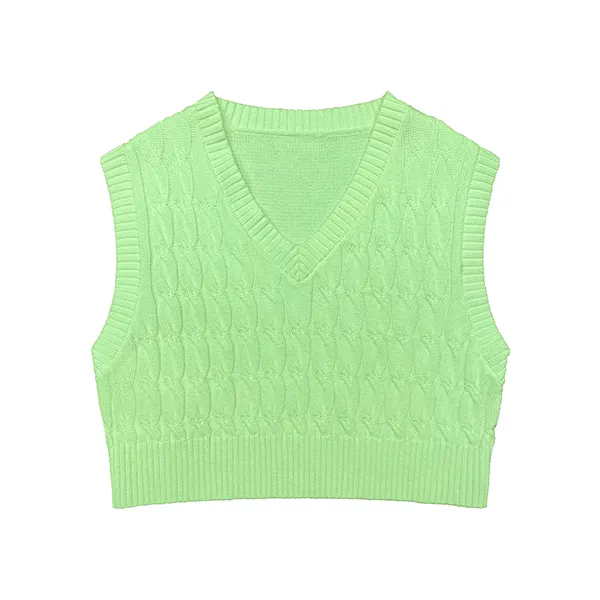v-neck cable knit sleeveless crop vest green